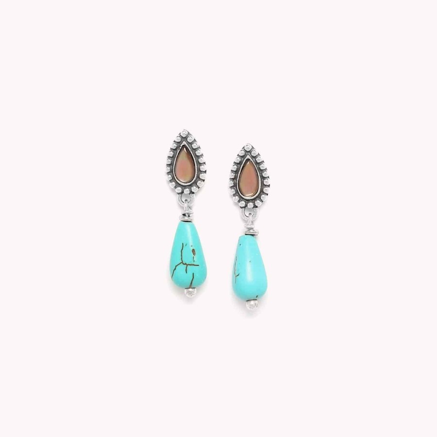 Nature Bijoux  Boucles D'Oreilles Poussoir Goutte Howlite Bleue